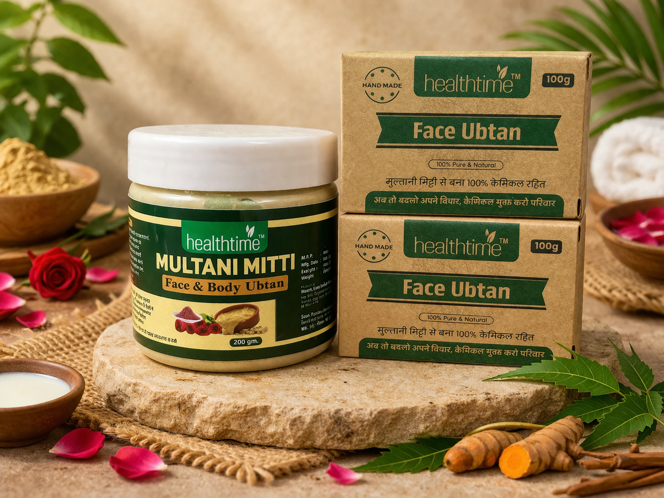 Complete Skincare Combo – 1 Face & Body Ubtan with 2 Face Ubtan Soaps (Pack of 3) - Image 3